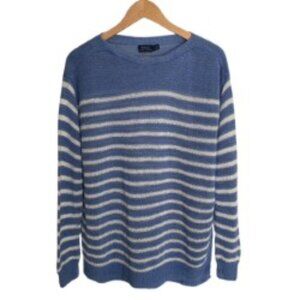 Polo Ralph Lauren Blue & White Striped Linen Boatneck Sweater Large